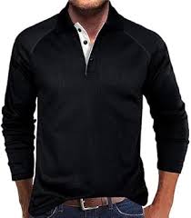 Höst T-shirt med Långärmad Krage för Herr