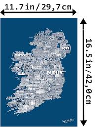 A3 Mörkblå Modern Karta Irland - Dubbelsidig Namnformad