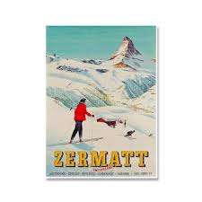 Vintage Schweiz Zermatt Skidplakat - Verbier Canvas Väggkonst