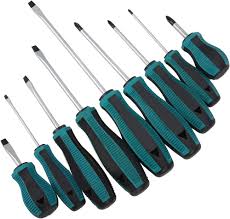 Set med 9 Flat Head Skruvmejslar HRC42‑56